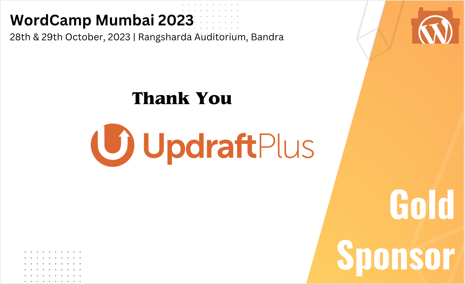 Thank You UpdraftPlus, for being our Gold Sponsor